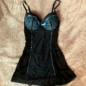 Elegant Black and Blue Lace Chemise